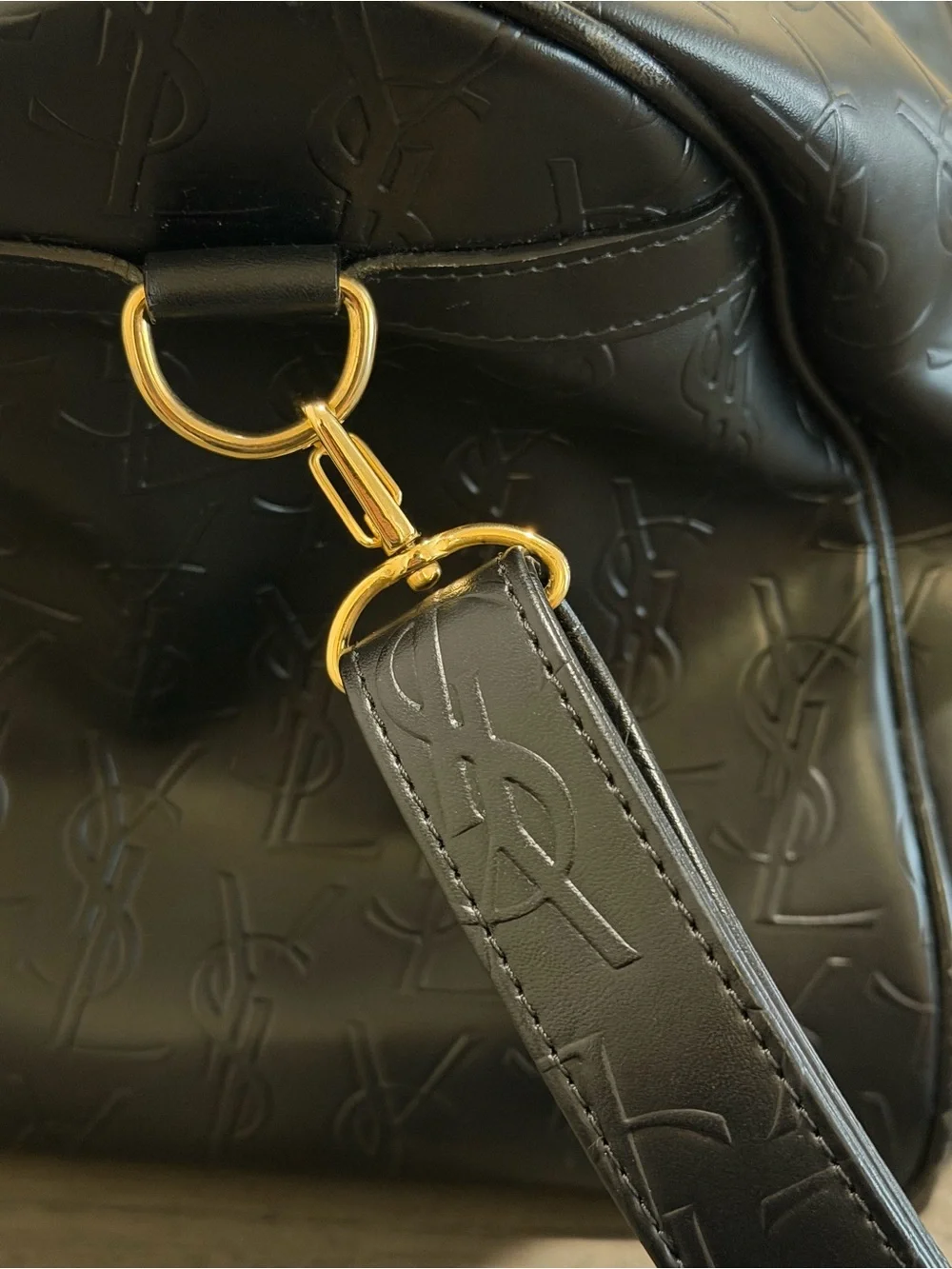 Saint Laurent YSL Black Embossed Leather Duffel Bag